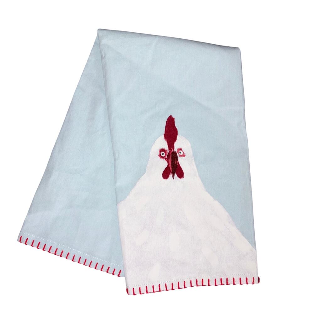 NWT Anthropologie Tea Towel Rooster Cottagecore Coastal Farmhouse 21” x 23”